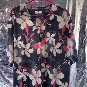 Grand Slam Floral Shirt in Black with Red and Cream Accents